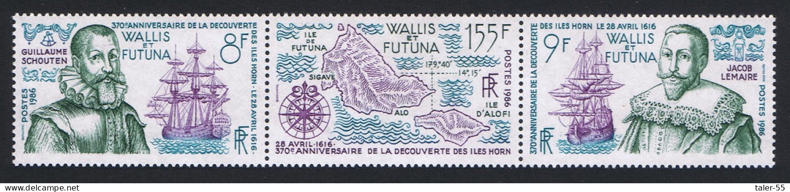 Wallis And Futuna Discovery Of Horn Islands Strip Of 3v Def 1986 SG#488-490 Sc#340 - Ongebruikt