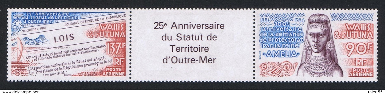 Wallis And Futuna French Overseas Territory Strip Of 2v Type 2 1986 MNH SG#492-493 Sc#C148-149a - Unused Stamps