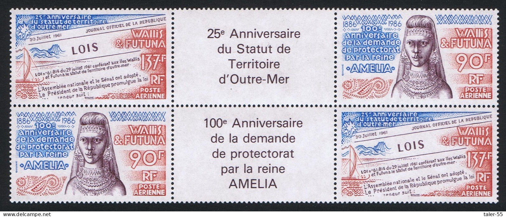 Wallis And Futuna French Overseas Territory Tete-beche Of 4v Type 1 1986 MNH SG#492-493 Sc#C148-149a - Ungebraucht