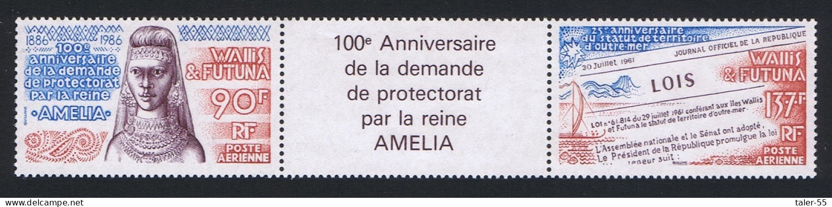 Wallis And Futuna French Overseas Territory Strip Of 2v Type 1 1986 MNH SG#492-493 Sc#C148-149a - Neufs