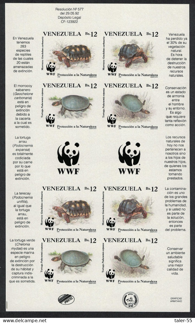 Venezuela WWF Tortoise Turtle Imperf Sheetlet Of 2 Sets 1992 MNH SG#2969-2972 MI#2729-2732 Sc#1471 A-d - Venezuela