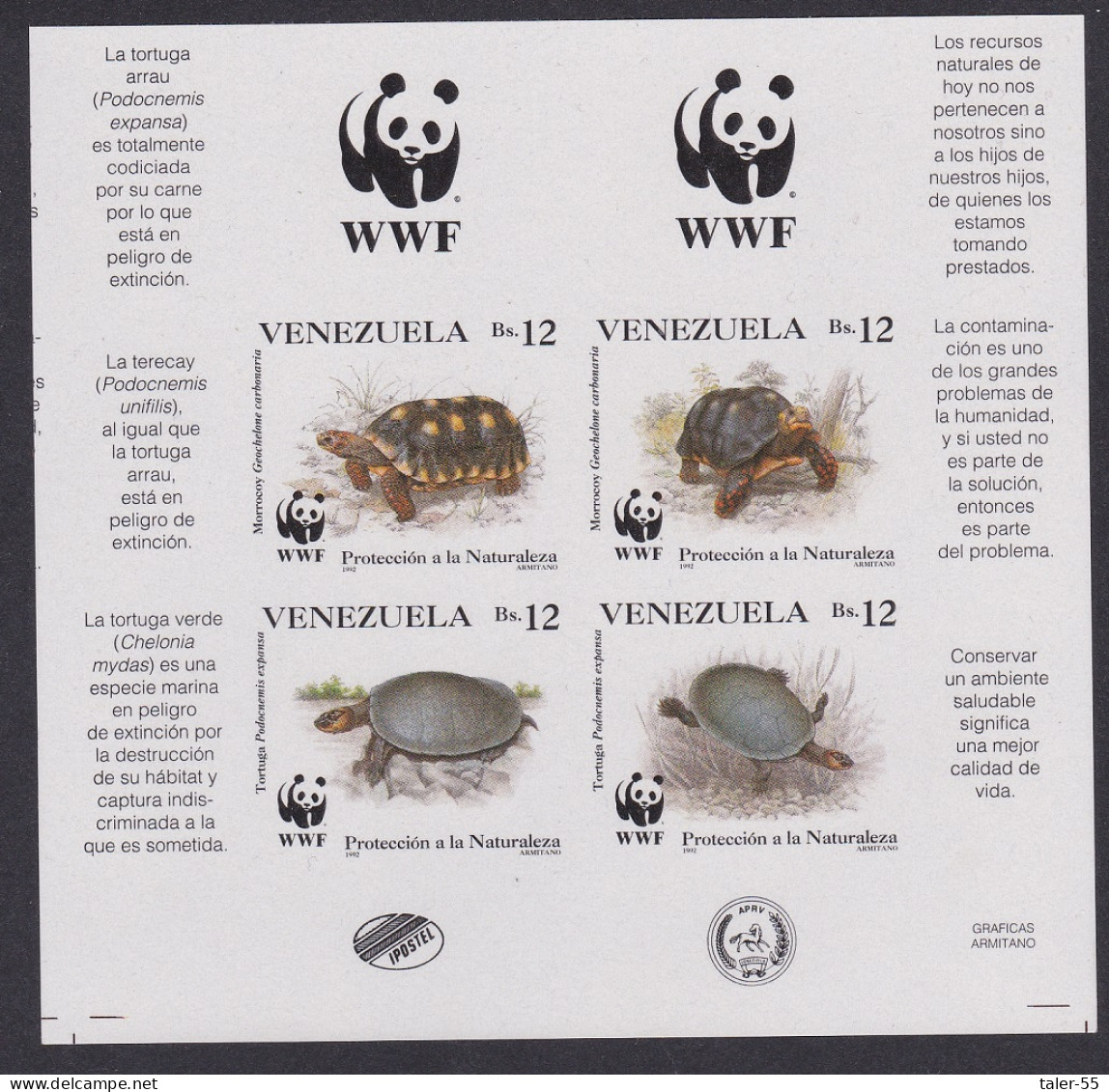 Venezuela WWF Tortoise And Turtle 4v Imperf Block 2*2 WWF Logo 1992 MNH SG#2969-2972 MI#2729-2732 Sc#1471 A-d - Venezuela