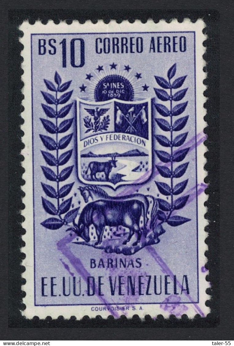 Venezuela Arms Issue State Of Barinas Cow And Horse 10Bs KEY VALUE 1954 Canc SG#1321 Sc#C526 - Venezuela