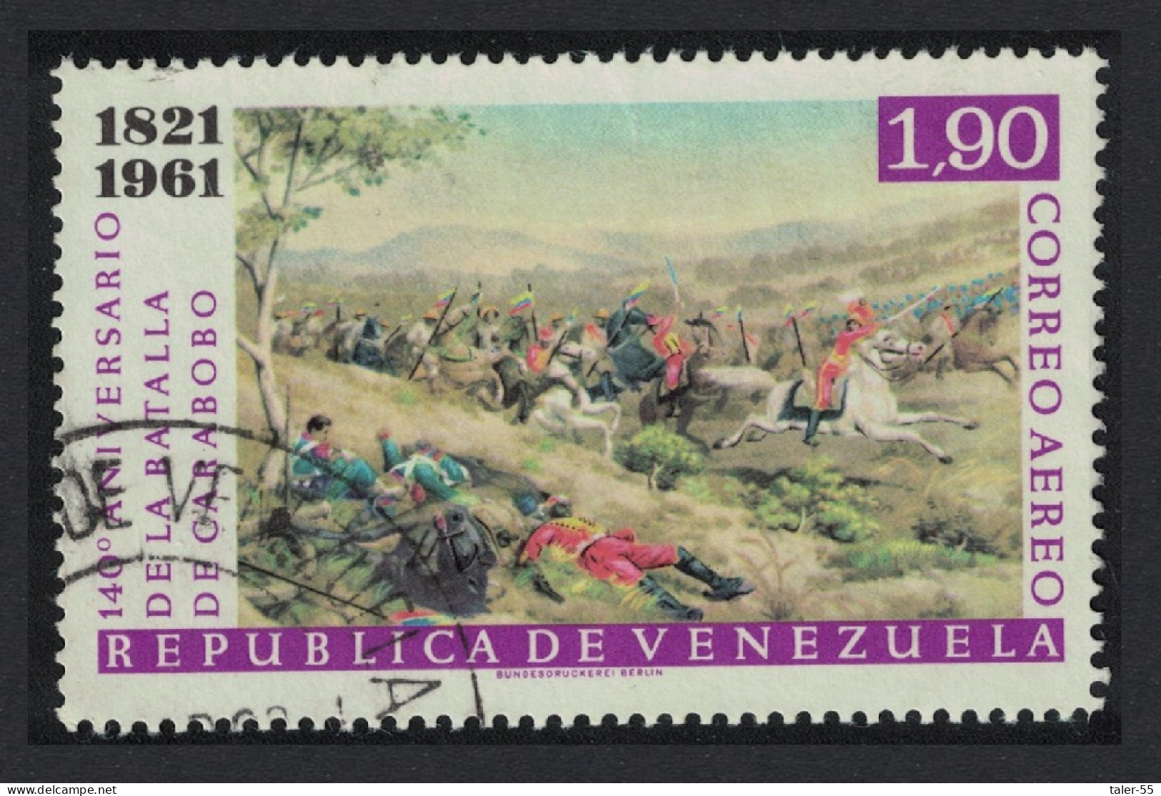 Venezuela 140th Anniversary Of Battle Of Carabobo Centres 1.90B 1961 Canc SG#1707 Sc#C782 - Venezuela