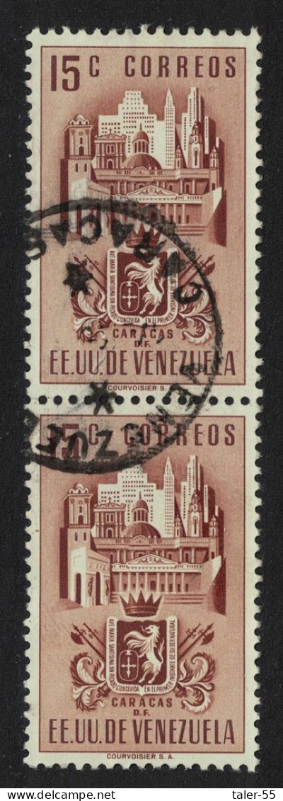 Venezuela Arms Issue Federal District Of Caracas 15c Pair 1951 Canc SG#893 Sc#487 - Venezuela