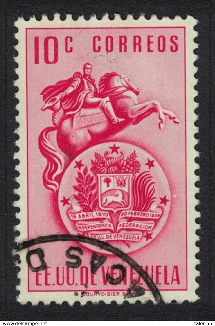 Venezuela Arms Of Venezuela And Bolivar Statue 10c 1951 Canc SG#923 Sc#500 - Venezuela