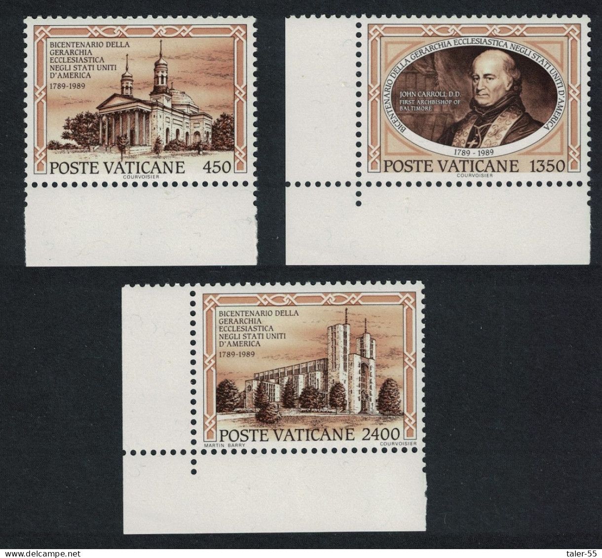 Vatican 1st Catholic Diocese In The USA 3v Margins 1989 MNH SG#945-947 Sc#842-844 - Unused Stamps