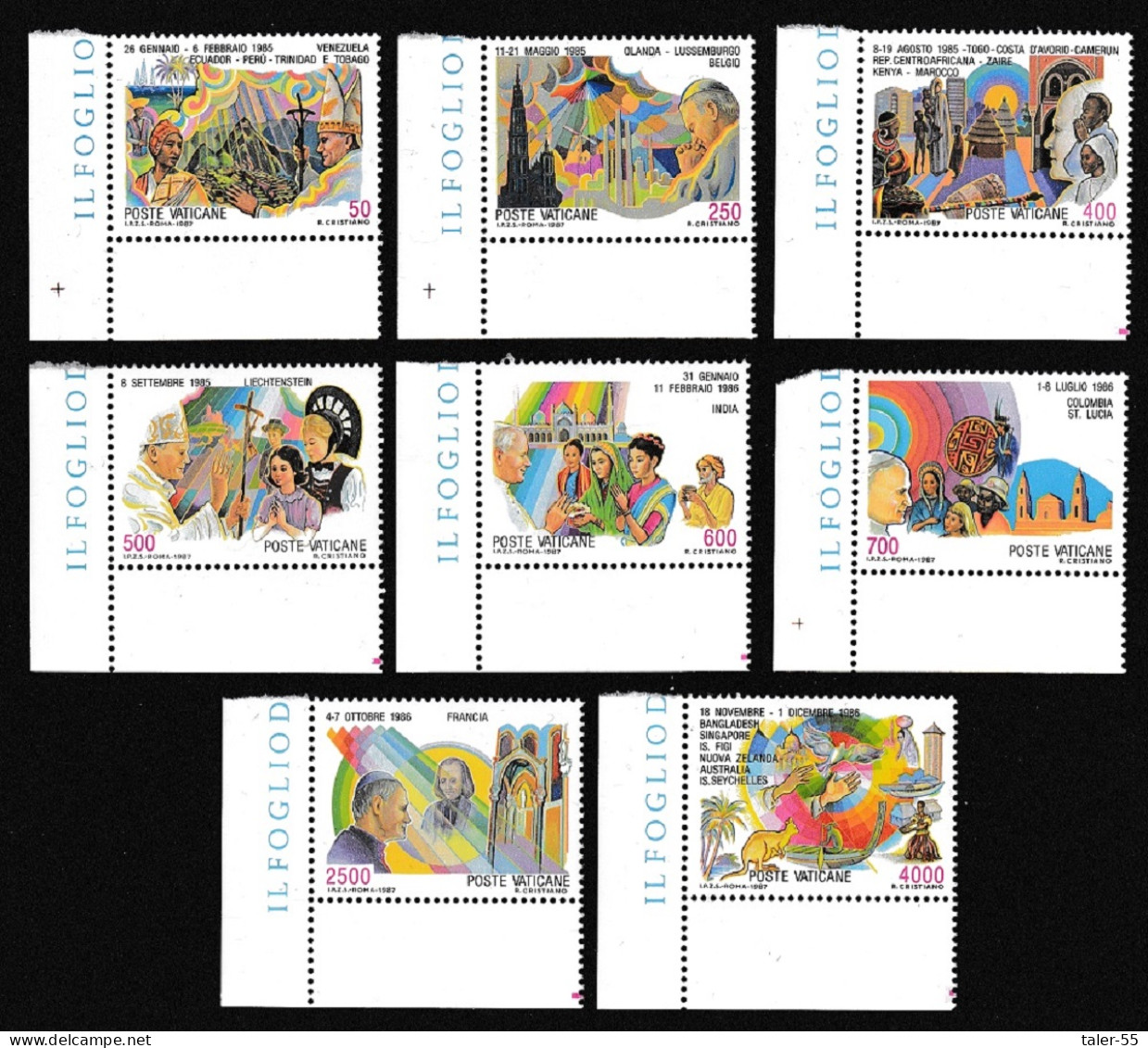Vatican Birds Pope John Paul II Journeys 5th Series 8v Corners 1987 MNH SG#886-893 Sc#795-802 - Unused Stamps