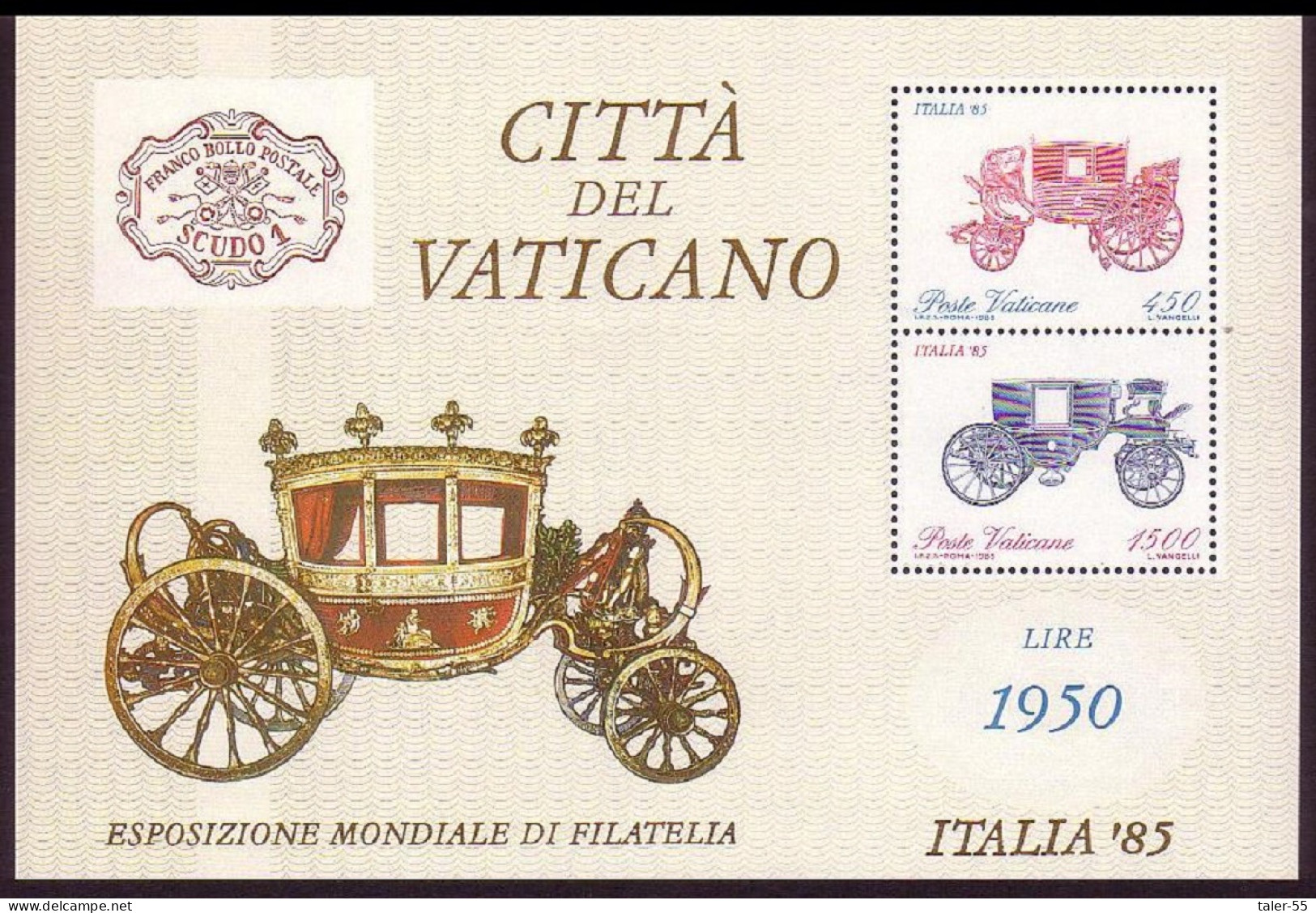 Vatican Old Carriages MS 1985 MNH SG#MS845 MI#Block 8 Sc#767a - Ongebruikt