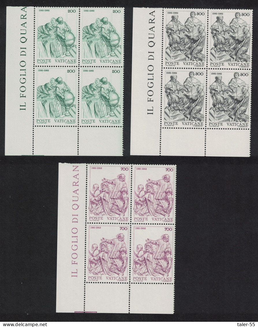 Vatican Gregorian Calendar 3v Blocks Of 4 1982 MNH SG#787-789 Sc#715-717 - Unused Stamps