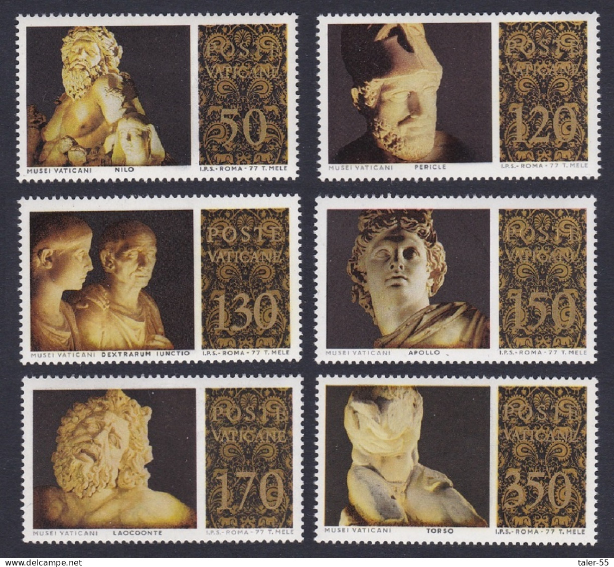 Vatican Classical Sculptures 1st Series 6v 1977 MNH SG#681-686 Sc#617-622 - Unused Stamps