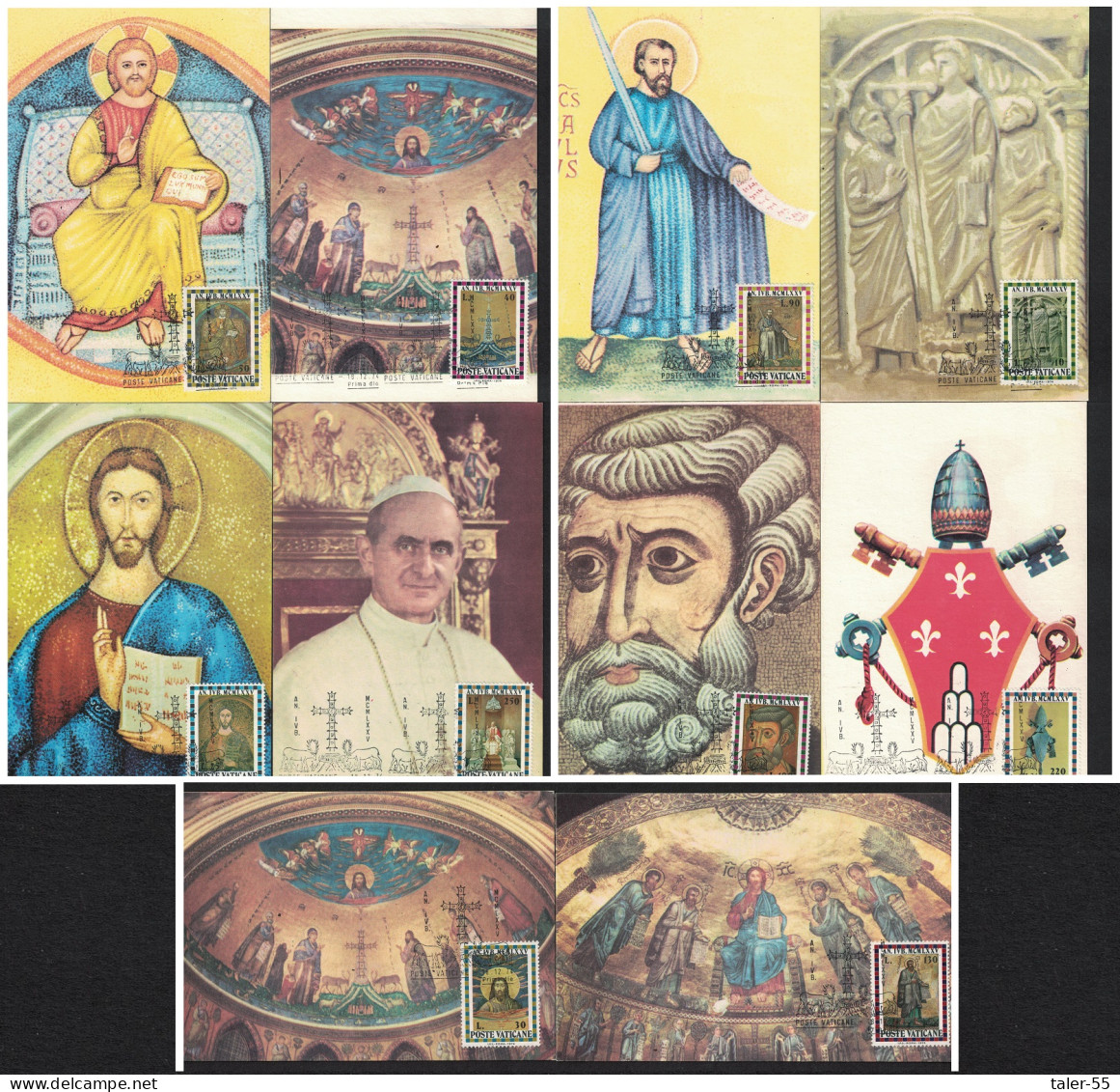 Vatican Christ St Peter St Paul Holy Year Maxicards 10 Pcs 1974 SG#622=632 Sc#561=571 - Oblitérés