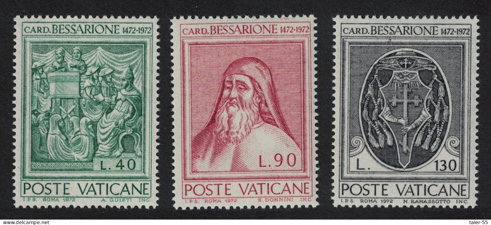 Vatican Cardinal Bassarion 3v 1972 MNH SG#588-590 Sc#528-530 - Nuevos