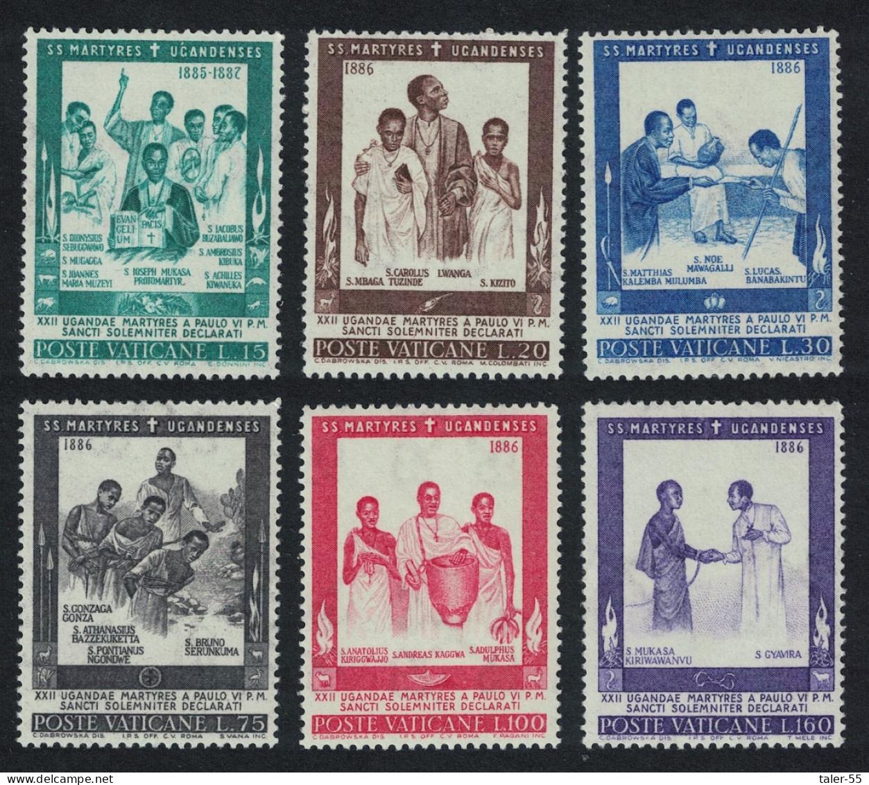 Vatican Ugandan Martyrs 6v 1965 MNH SG#448-453 Sc#404-409 - Unused Stamps