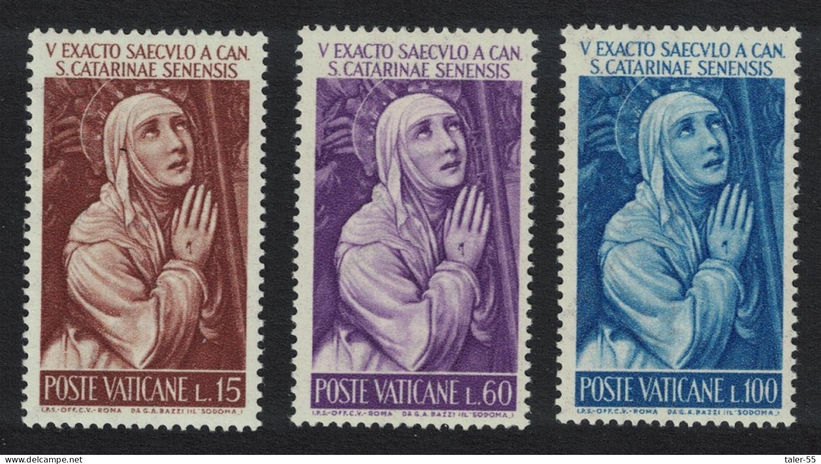 Vatican St Catherine Of Siena's Canonisation 3v 1962 MNH SG#379-381 Sc#335-337 - Nuevos