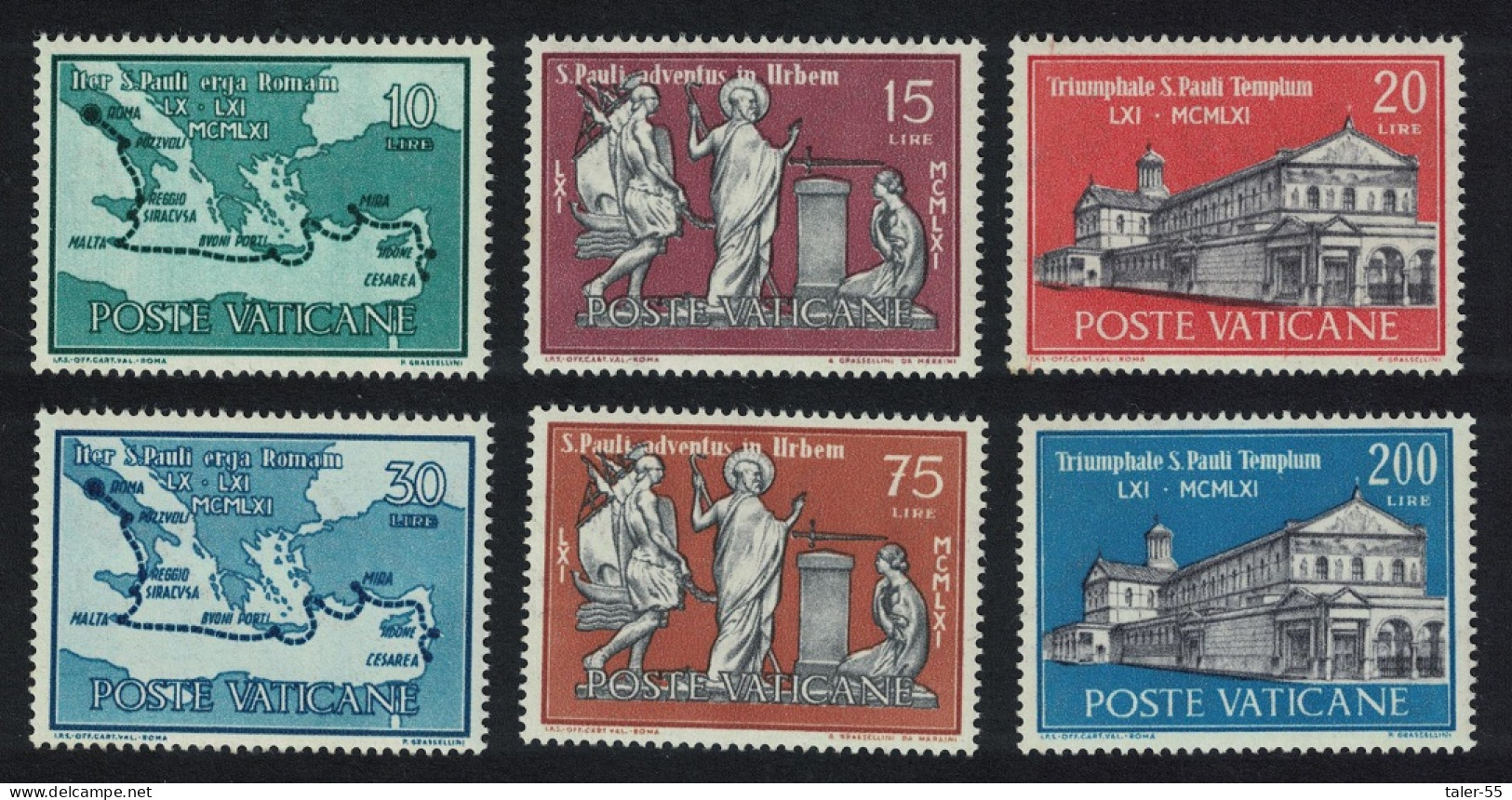 Vatican 1900th Anniversary Of St Paul's Arrival In Rome 6v 1961 MNH SG#346-351 Sc#304-308 - Unused Stamps