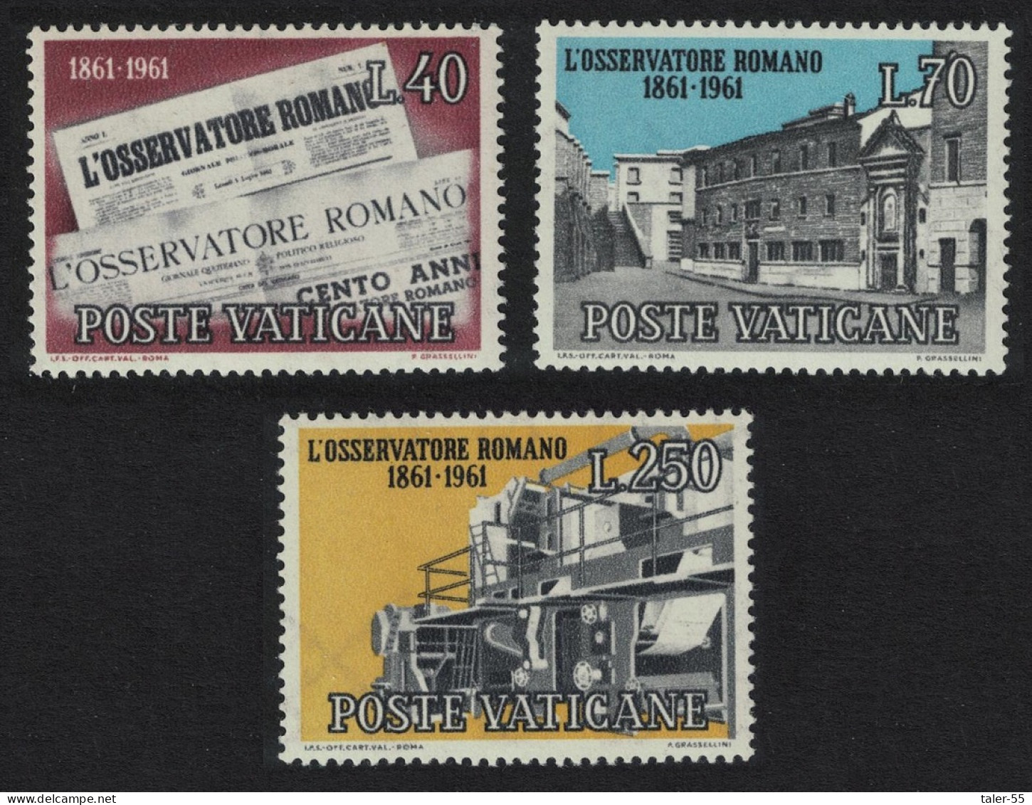 Vatican 'L'Osservatore Romano' Newspaper 3v 1961 MNH SG#352-354 Sc#310-312 - Unused Stamps