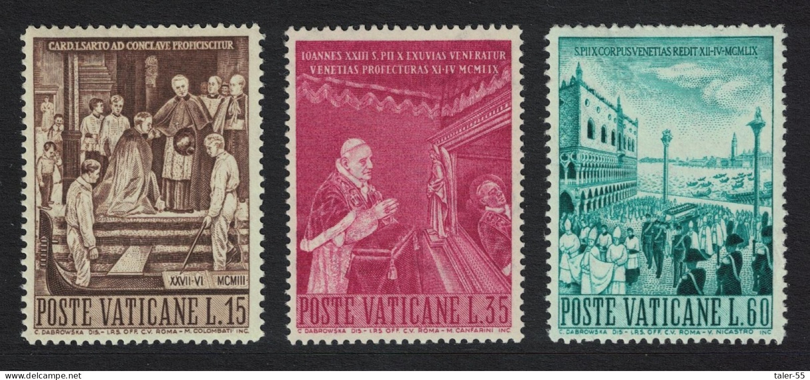 Vatican Transfer Of Relics Of Pope Pius X From Rome To Venice 3v 1960 MNH SG#323-325 Sc#281-283 - Ungebraucht