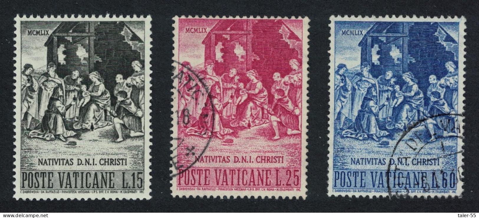 Vatican 'Christ Adored By The Magi' Painting By Raphael Christmas 3v 1959 Mixed SG#308-310 Sc#266-268 - Used Stamps