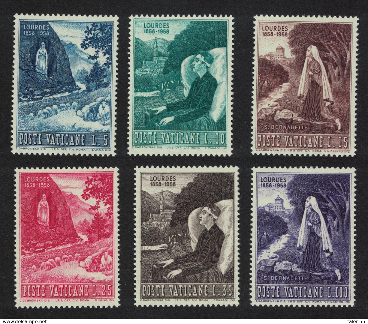 Vatican Apparition Of The Virgin Mary At Lourdes 6v 1958 MH SG#265-270 Sc#233-238 - Unused Stamps