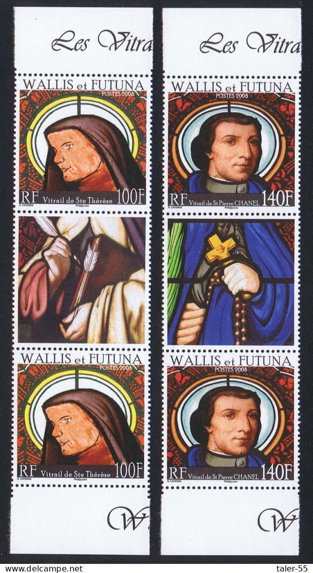 Wallis And Futuna Stained Glasses Of Lano's Church 2v Strips Of 2+label 2008 MNH SG#940-941 - Ungebraucht