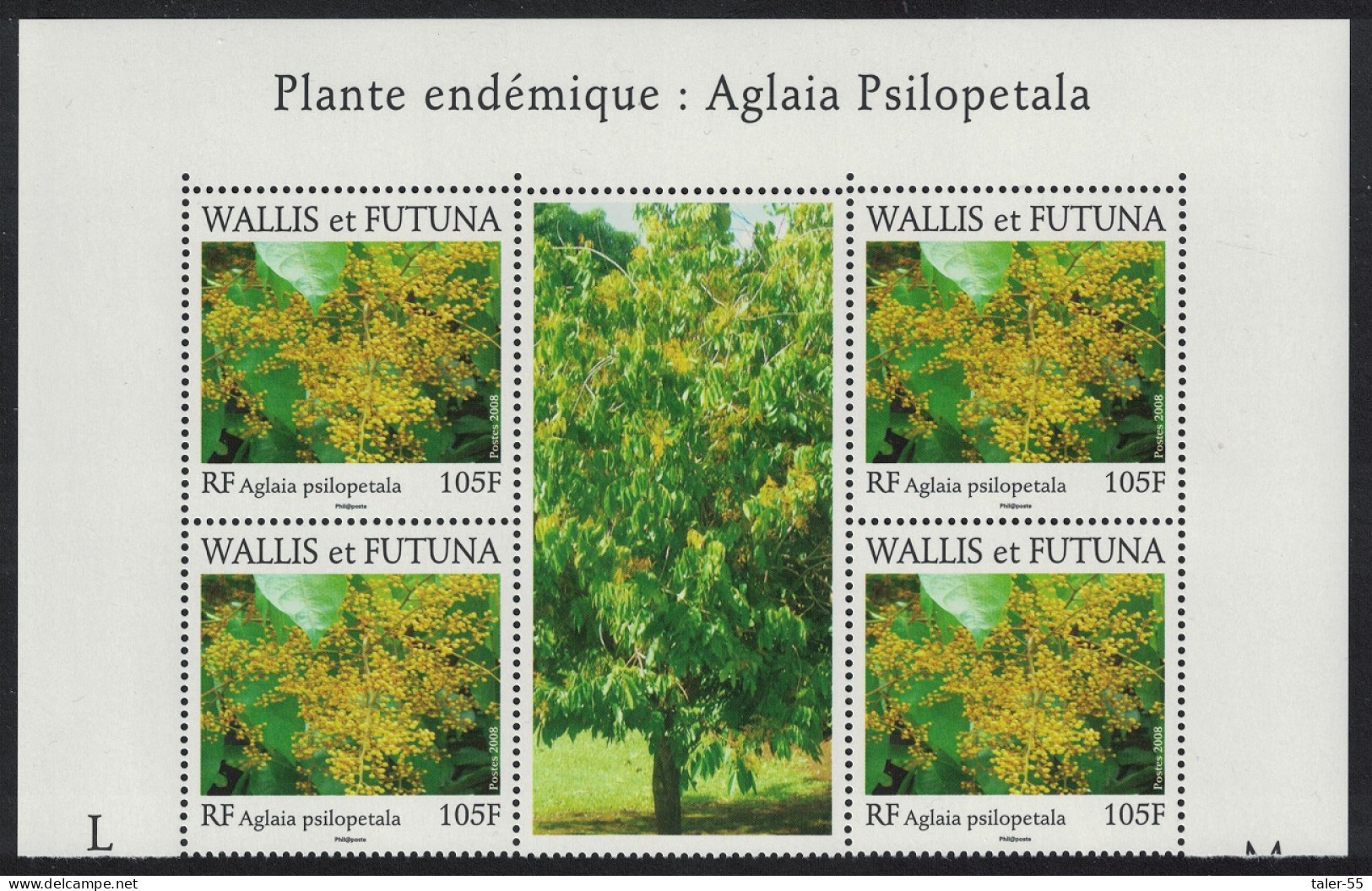 Wallis And Futuna Endemic Flora Tree Block Of 4 With Label 2008 MNH SG#937 - Unused Stamps