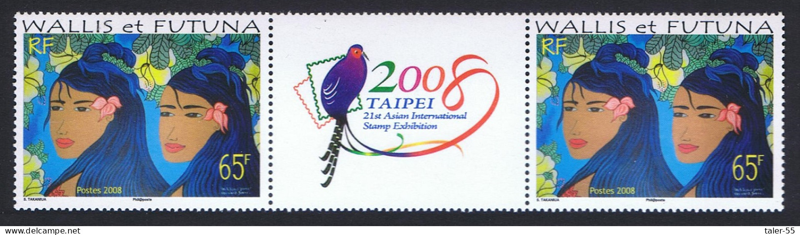 Wallis And Futuna Birds Yellow Hibiscus Pair With Label 2008 MNH SG#929 - Ongebruikt