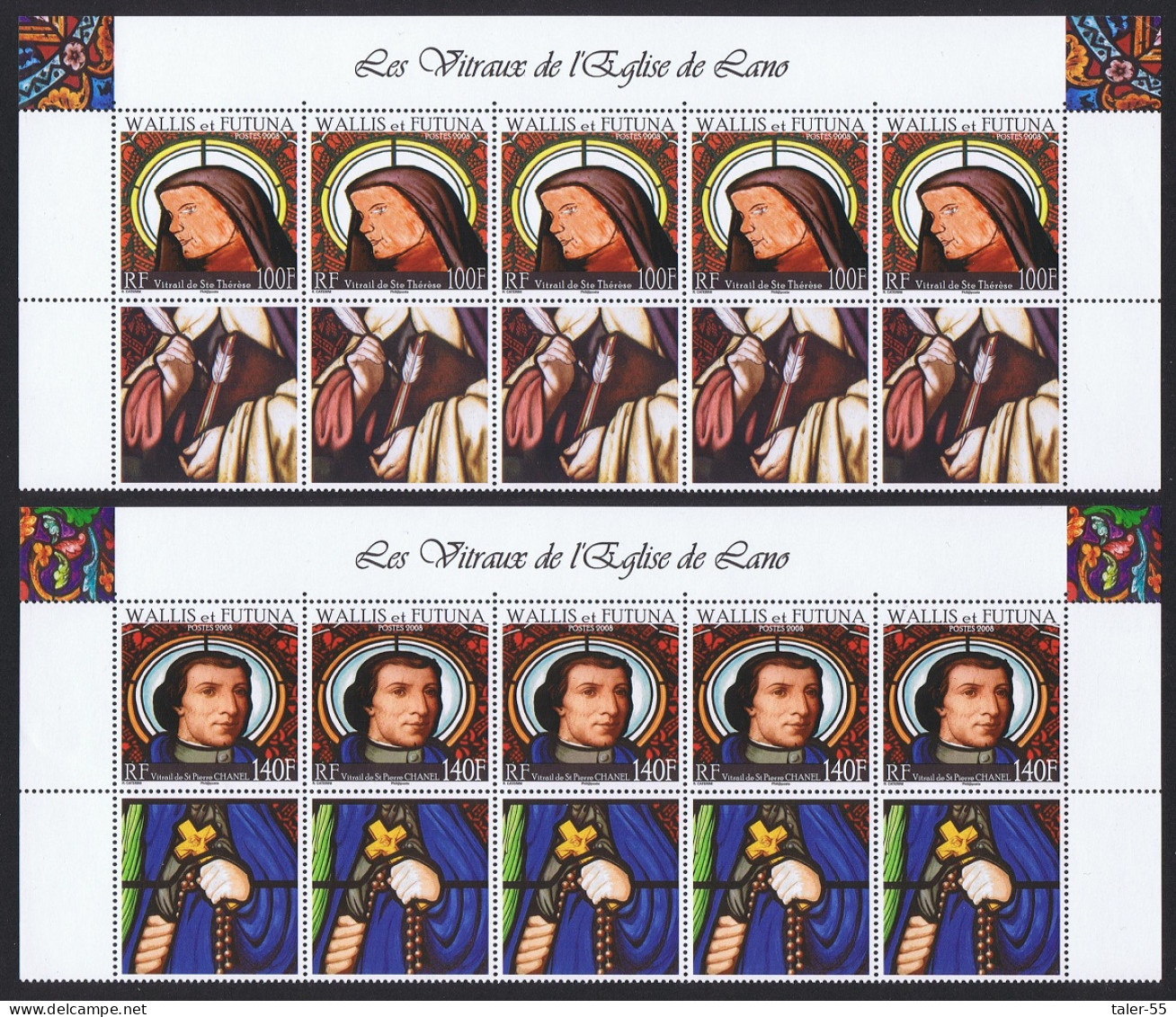 Wallis And Futuna Stained Glasses Of Lano's Church 2v Top Half Sheets 2008 MNH SG#940-941 - Ungebraucht