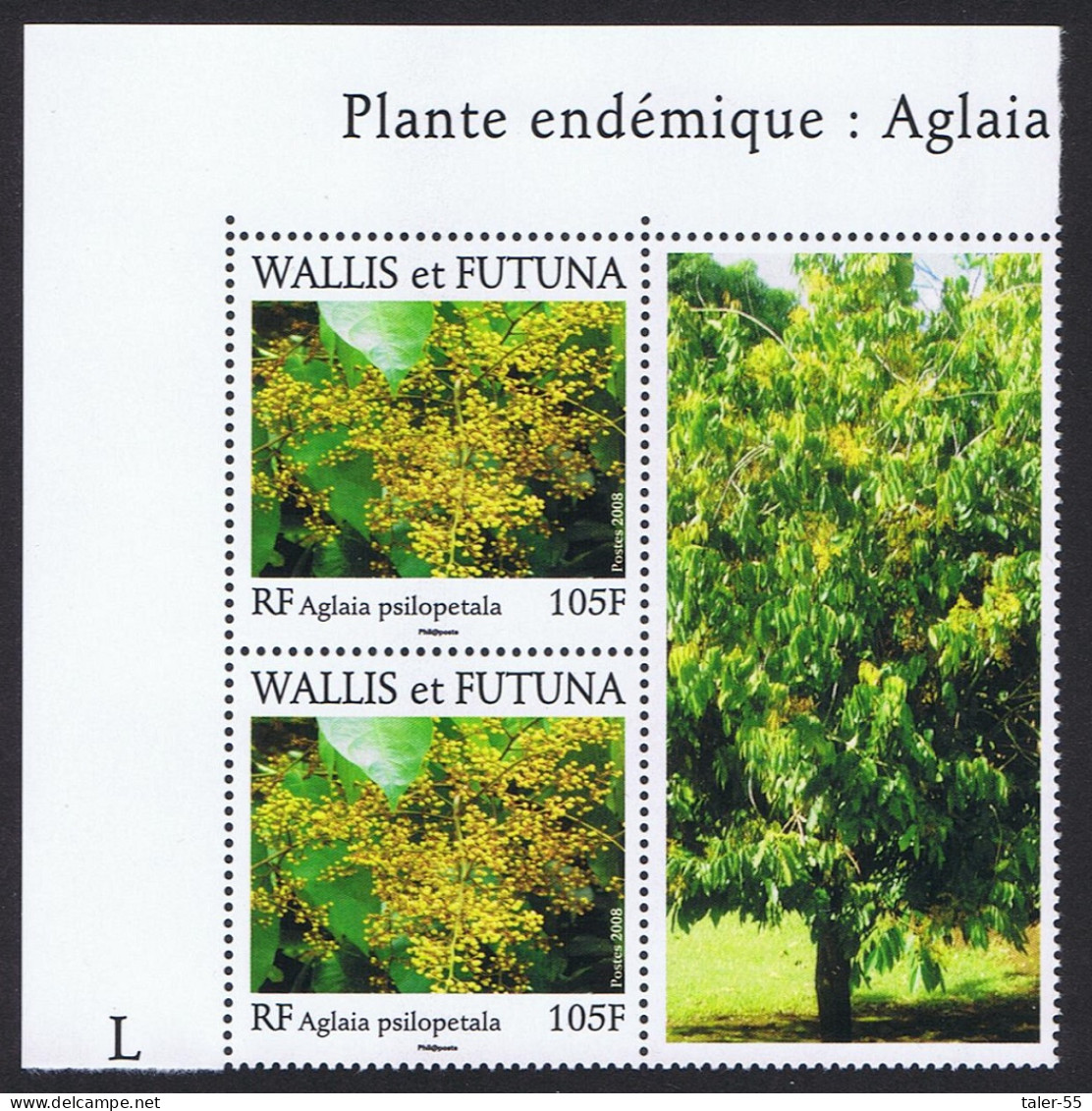 Wallis And Futuna Endemic Flora - Aglaia Psilopetala Top Corner Pair Label 2008 MNH SG#937 - Neufs
