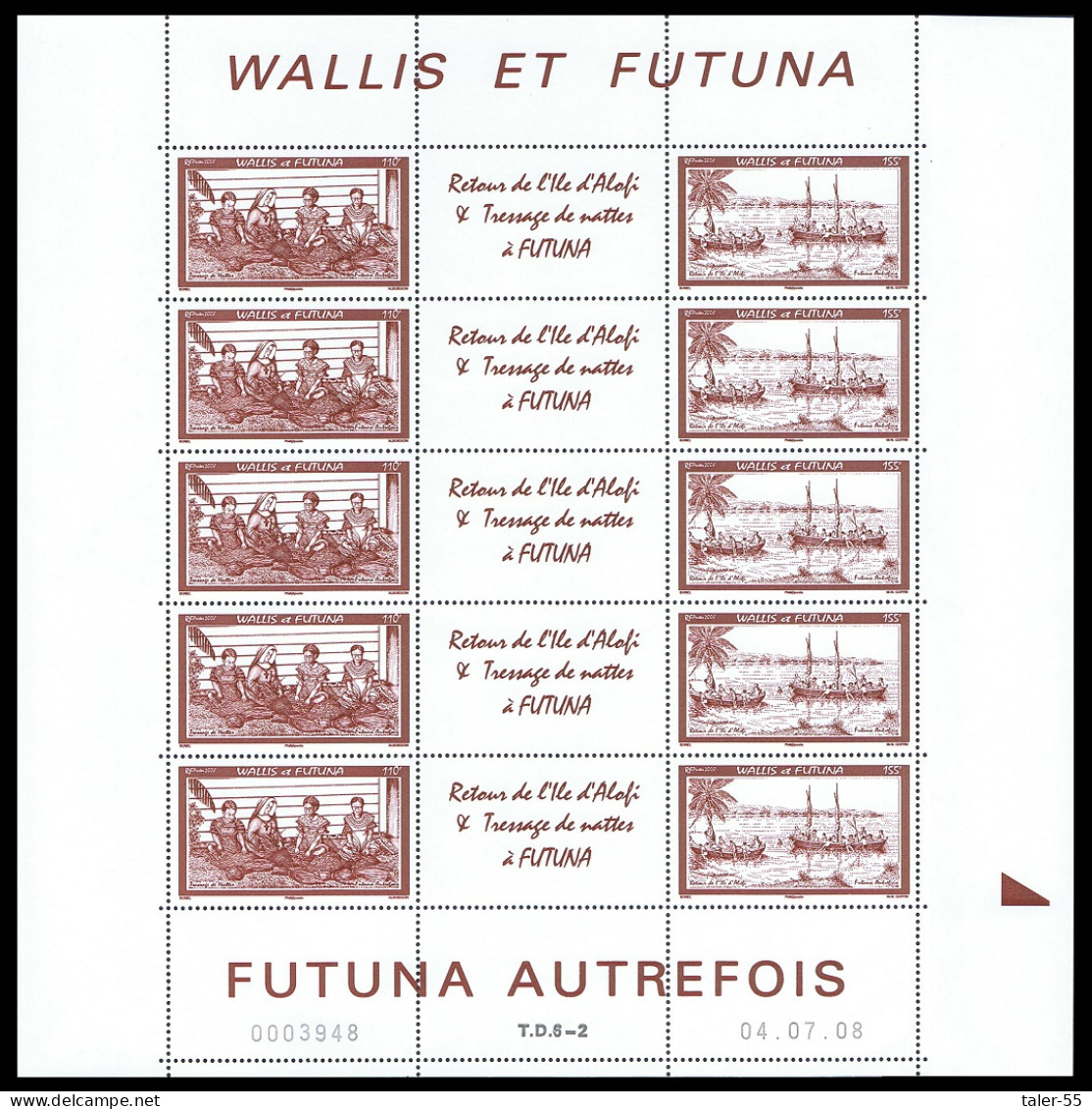 Wallis And Futuna In The Past 2v Full Sheet Type 1 2008 MNH SG#938-939 - Unused Stamps