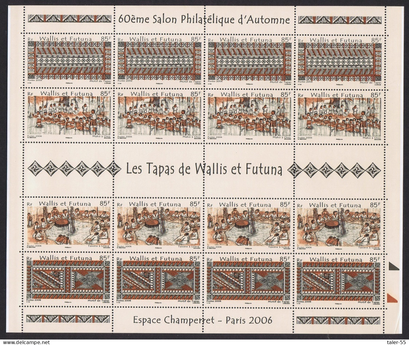 Wallis And Futuna Tapas 4v Full Sheet Type 2 2006 MNH SG#902-905 - Nuevos