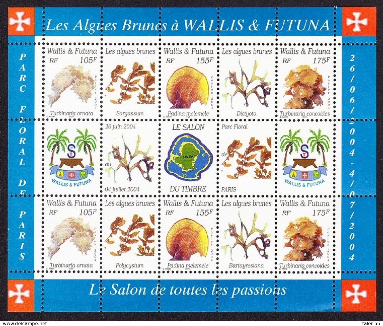 Wallis And Futuna Algae Sheetlet Of 6v+9 Labels 2004 MNH SG#MS858 MI#881-883KB - Ongebruikt