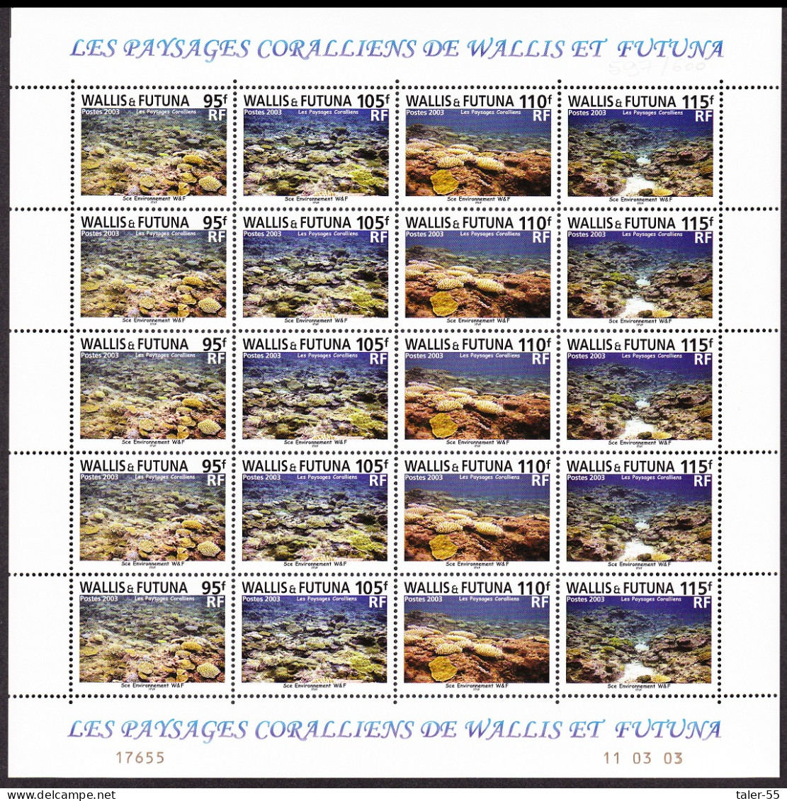 Wallis And Futuna Coral Landscapes 4v Full Sheet 2003 MNH SG#826-829 MI#843-846 - Neufs