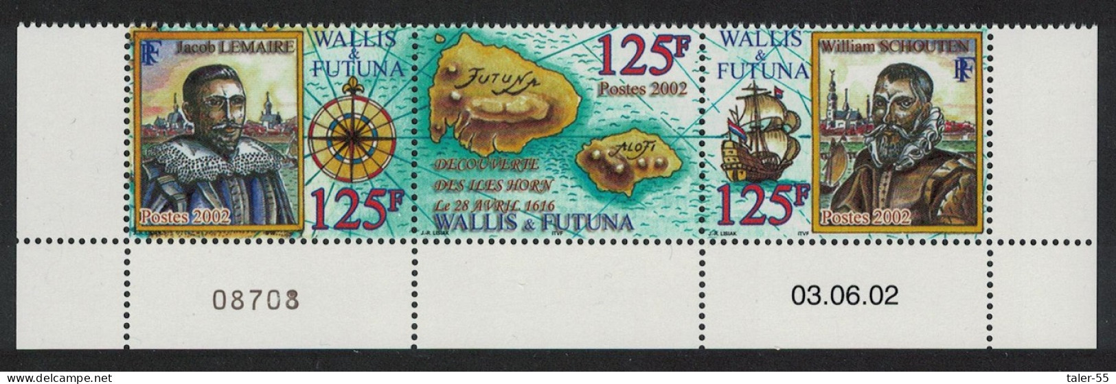 Wallis And Futuna Discovery Of Futuna Strip Of 3v Date Control Number 2002 MNH SG#804-806 Sc#558 - Unused Stamps
