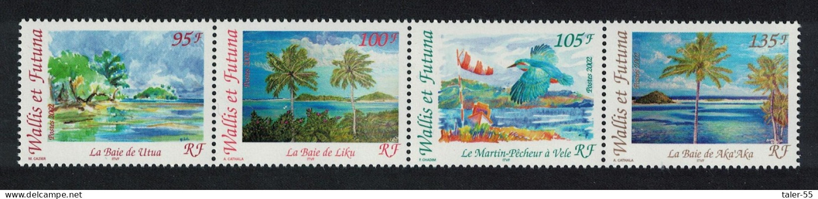 Wallis And Futuna Kingfisher Birds Landscapes Strip Of 4v 2002 MNH SG#807-810 Sc#559 - Ongebruikt