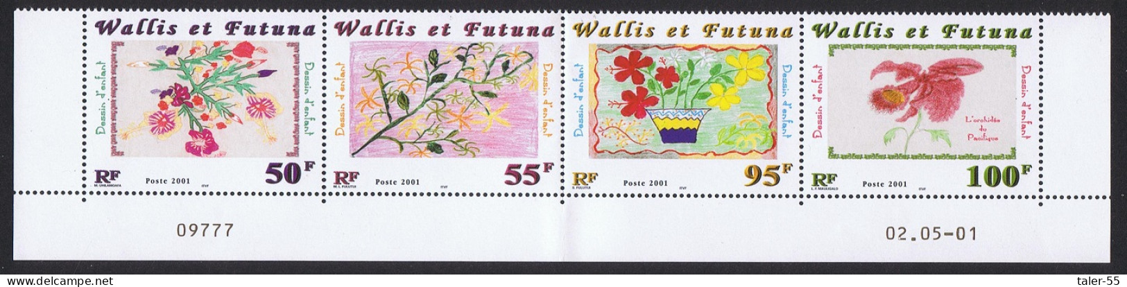 Wallis And Futuna Flowers Bottom Strip Of 4v Control Number F1 2001 MNH SG#779-782 Sc#540 - Unused Stamps