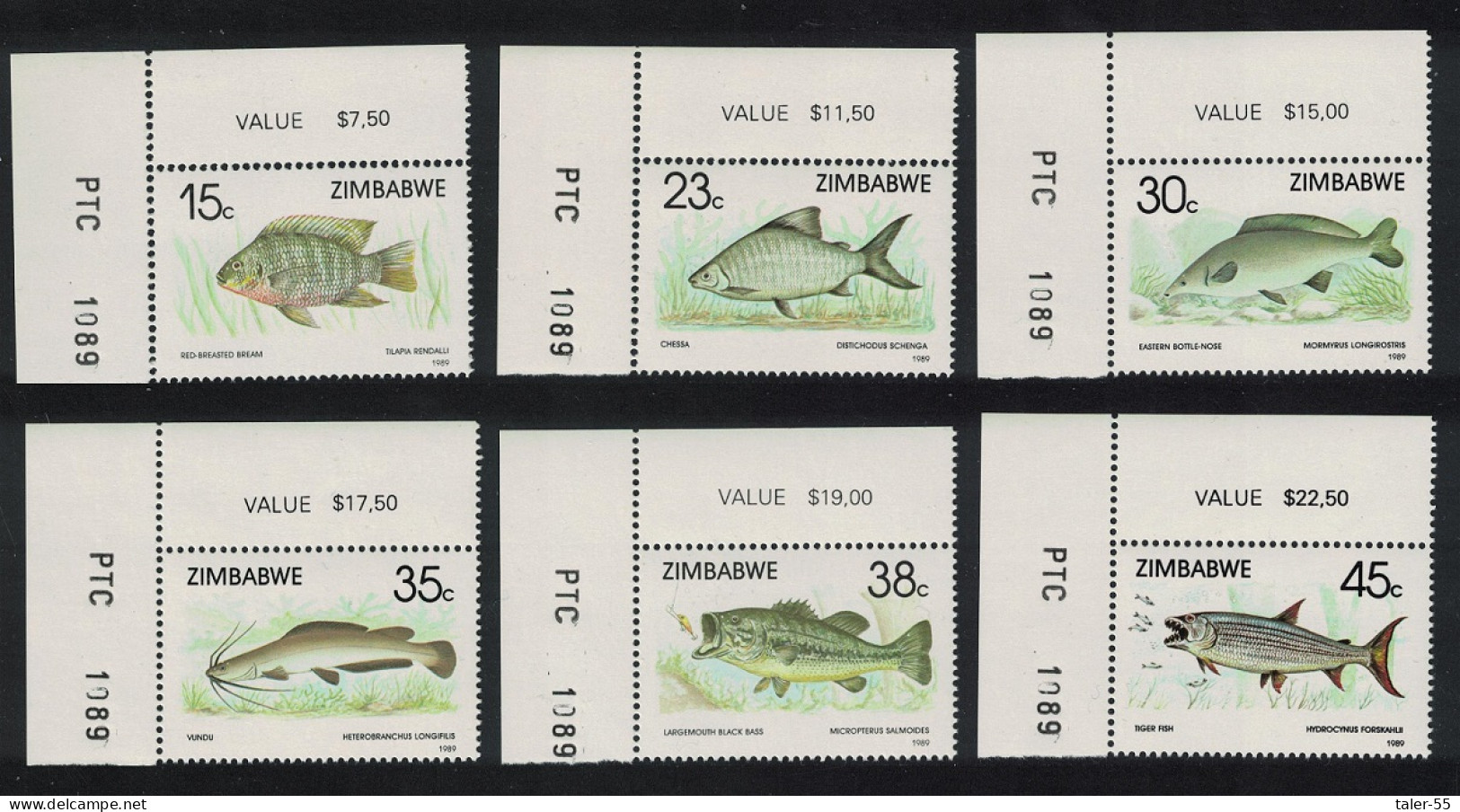 Zimbabwe Fish 6v Corners Control Numbers 1989 MNH SG#756-761 - Zimbabwe (1980-...)