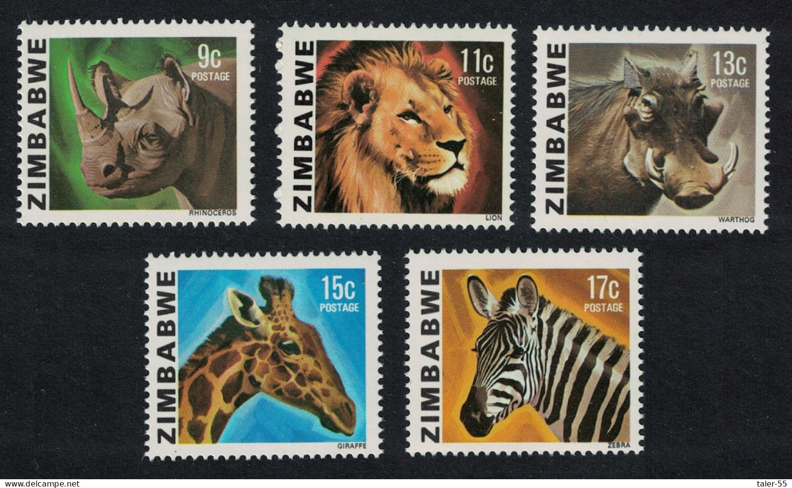 Zimbabwe Rhinoceros Lion Warthog Giraffe Zebra Wild Animals 5v 1980 MNH SG#581-585 - Zimbabwe (1980-...)
