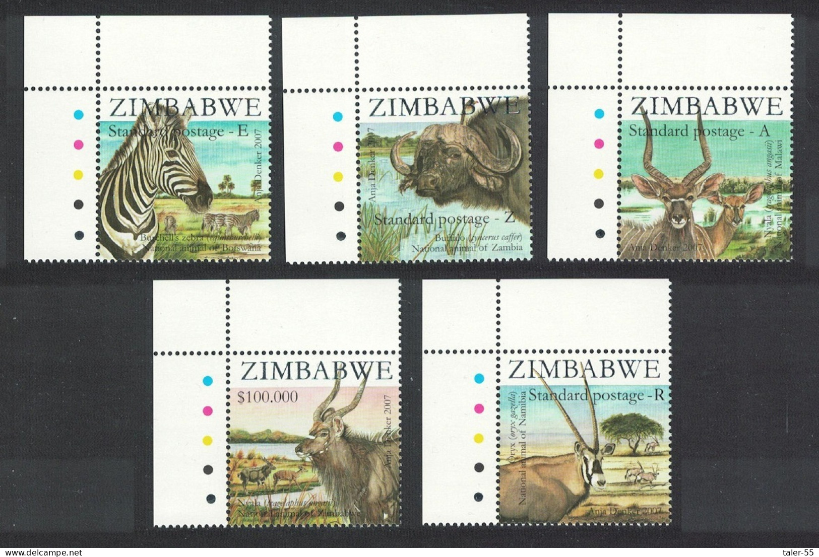 Zimbabwe Buffalo Zebra Oryx Nyala Wild Animals Fauna SAPOA 5v Corners 2007 MNH SG#1244-1248 - Zimbabwe (1980-...)