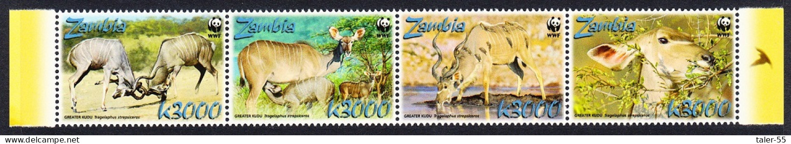 Zambia WWF Greater Kudu Strip Of 4v 2008 MNH SG#1049-1052 MI#1606-1609 Sc#1103a-d - Zambie (1965-...)