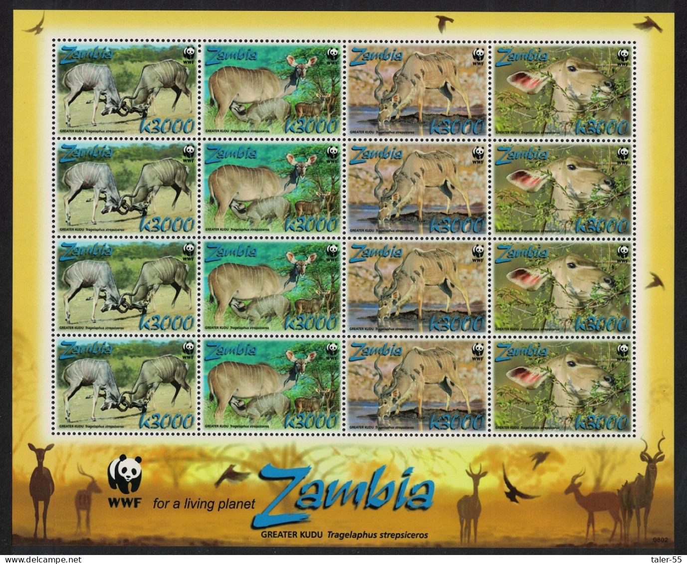 Zambia WWF Greater Kudu Sheetlet Of 4 Sets 2008 MNH SG#1049-1052 MI#1606-1609 Sc#1103a-d - Zambie (1965-...)