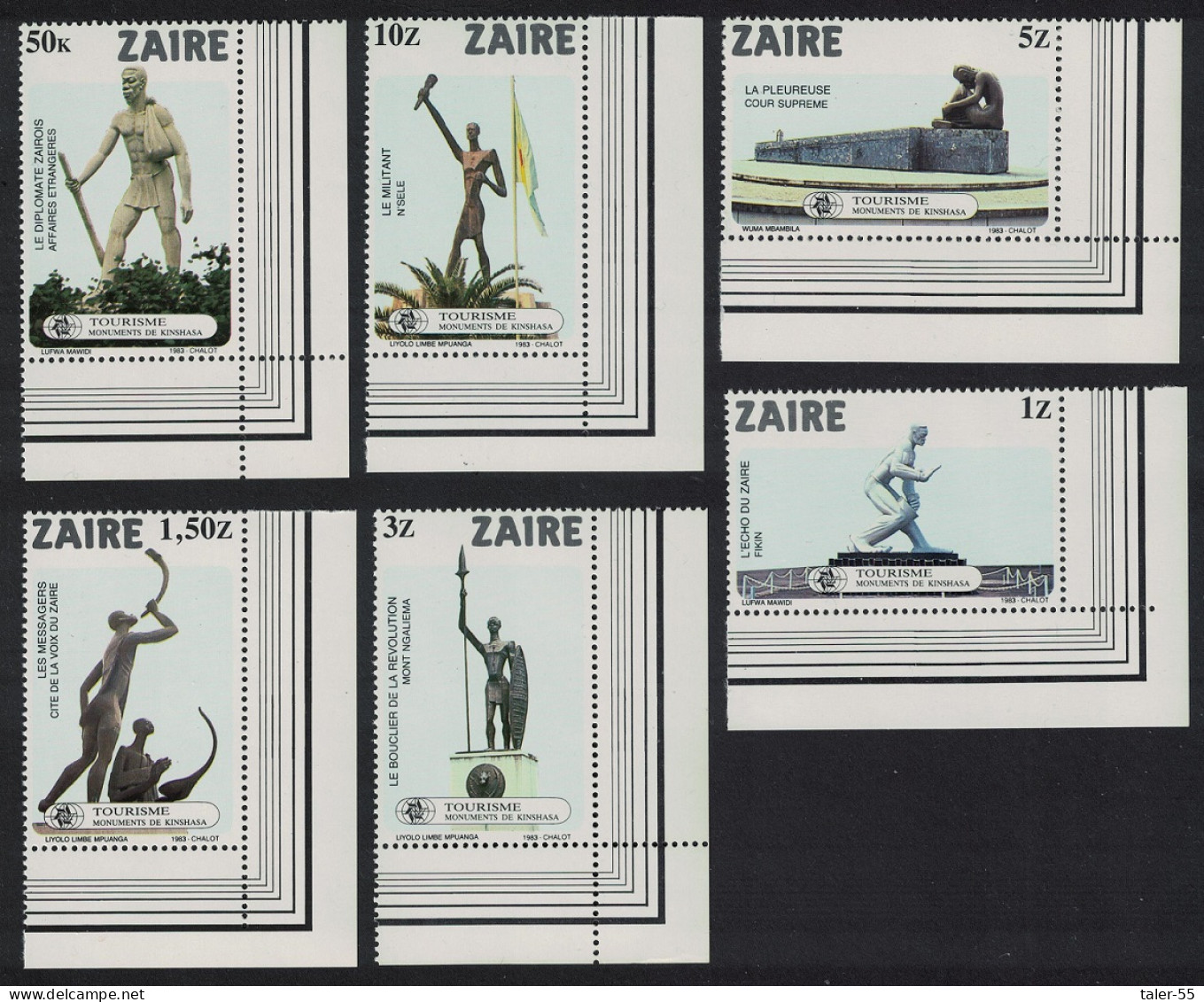 Zaire Kinshasa Monuments 6v Corners 1983 MNH SG#1157-1162 Sc#1115-1120 - Unused Stamps