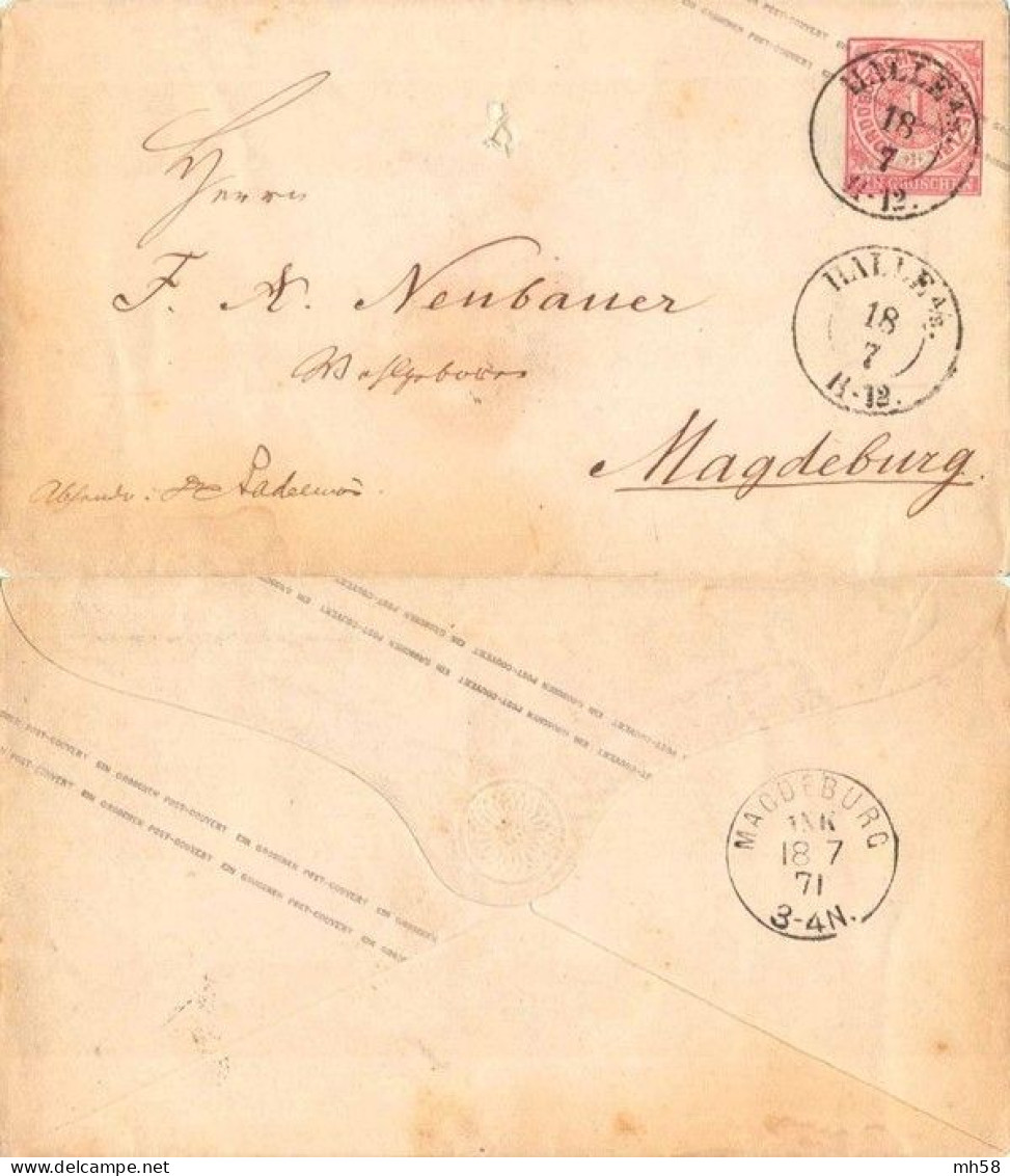 NORDDEUTSCHER POSTBEZIRK 1868 - Entier / Ganzache U 1 Ab Halle Nach Magdeburg - 1 Gr Große Wertziffer Rosa - Entiers Postaux