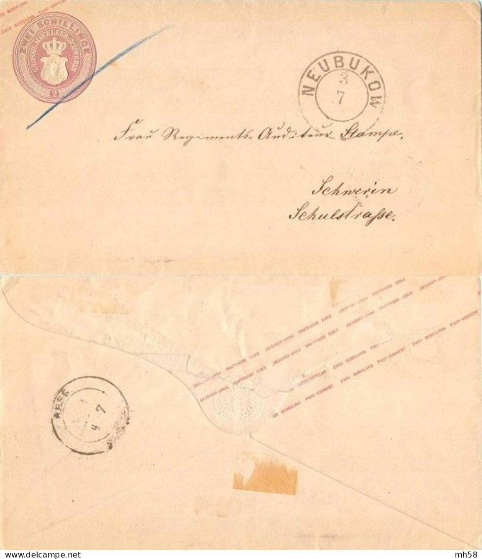 MECKLENBURG-SCHWERIN 1867 - Entier / Ganzache U 10 Neubukow Nach Schwerin - 2 Sge Wappenschild Lilarot - Mecklenburg-Schwerin