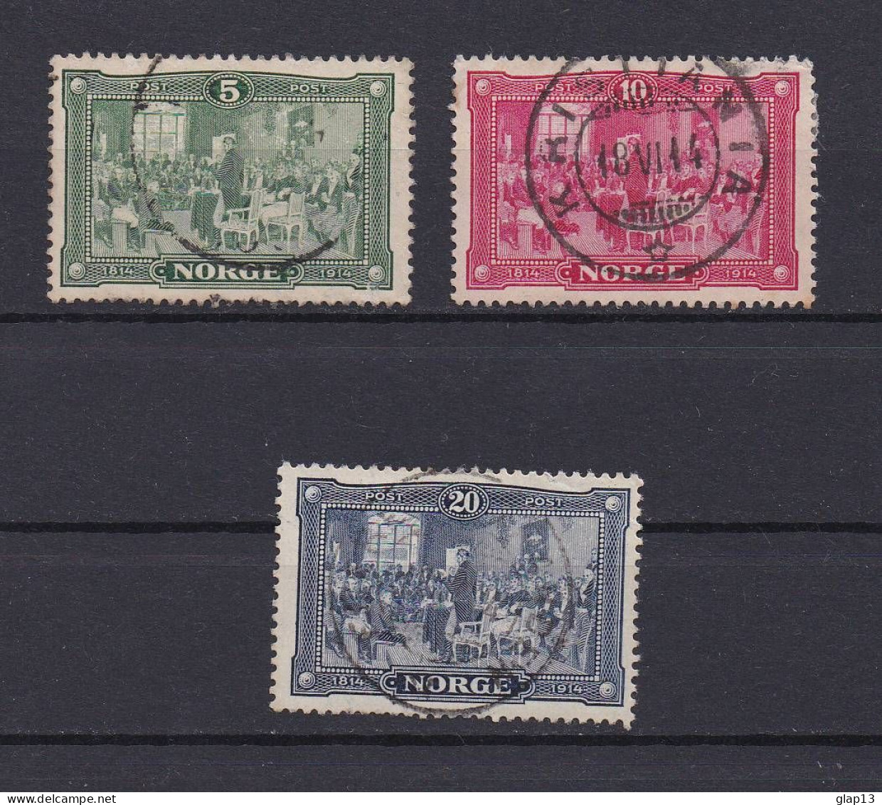 NORVEGE 1914 TIMBRE N°88/90 OBLITERE CONSTITUTION - Used Stamps