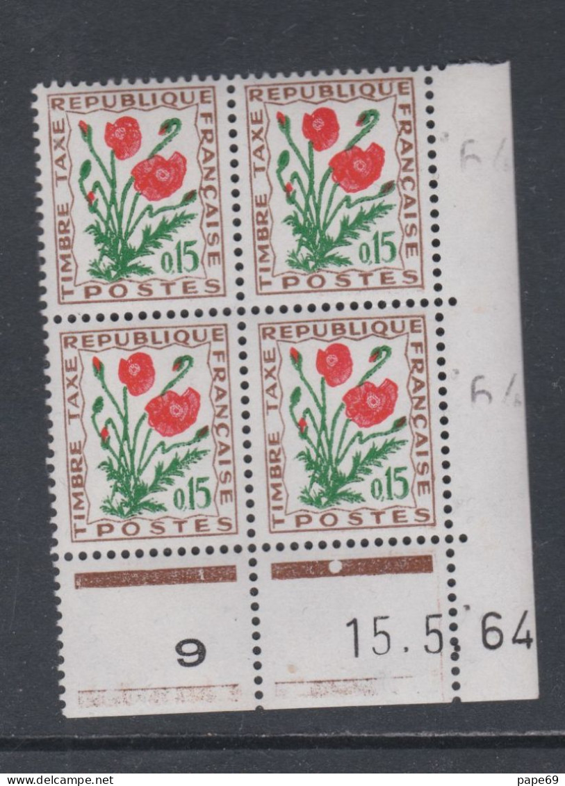 France Timbres-Taxe N° 97 XX Fleurs : 15 C. Coquelicot, En Bloc De 4 Coin Daté Du 15 . 5 . 64 ; 1 Point Blanc, Ss Ch.,TB - Postage Due