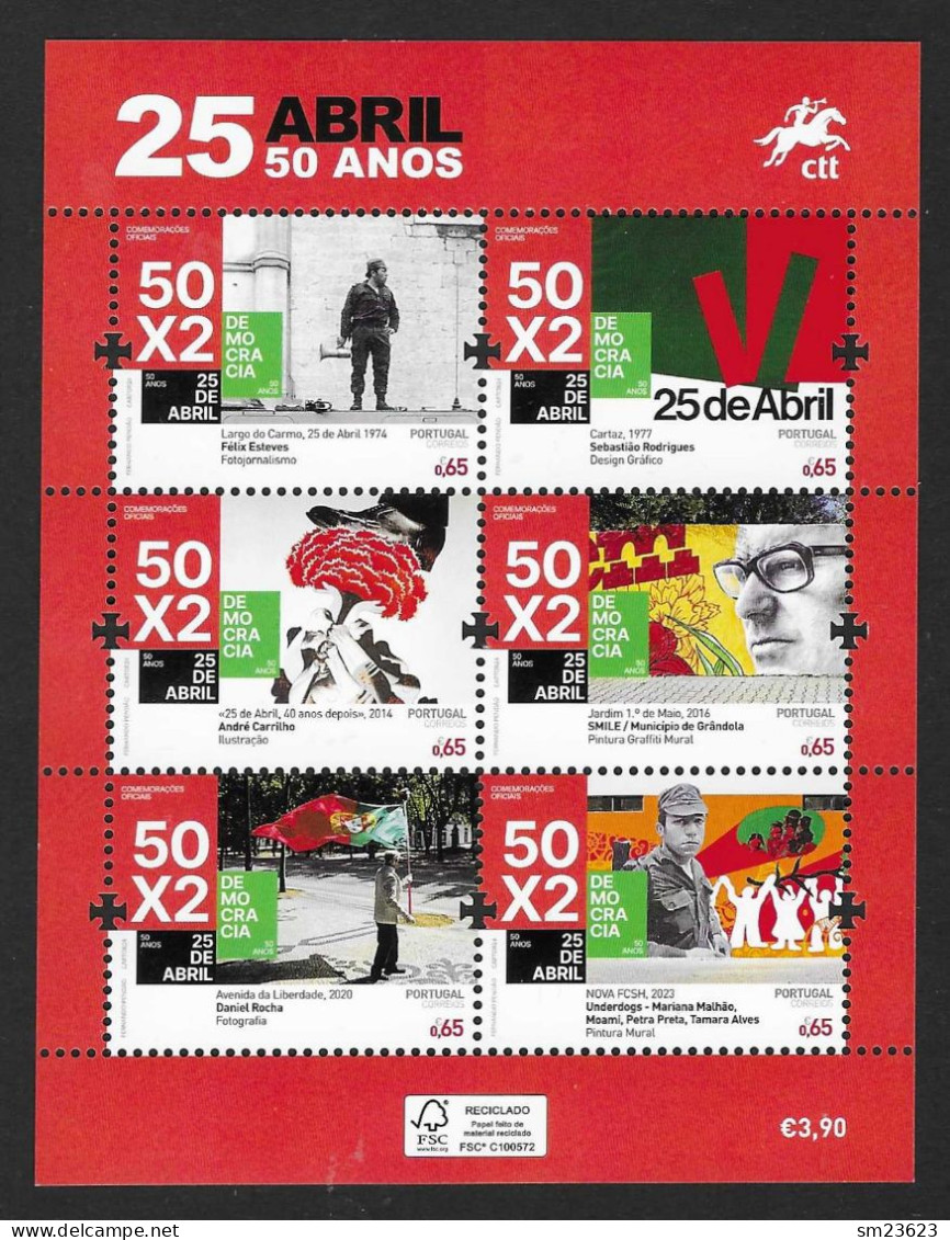 Portugal 28.03.2024 , 25.April 50 Years Joint Issue Angola / Cape Verde / Portugal - Minisheet - Postfrisch / MNH / (**) - Neufs