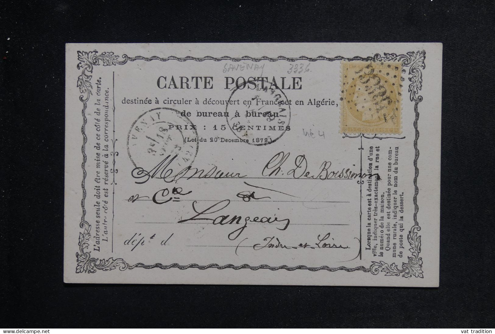 FRANCE - Carte Précurseur Pour Langeais En 1873  - L 151260 - Cartes Précurseurs