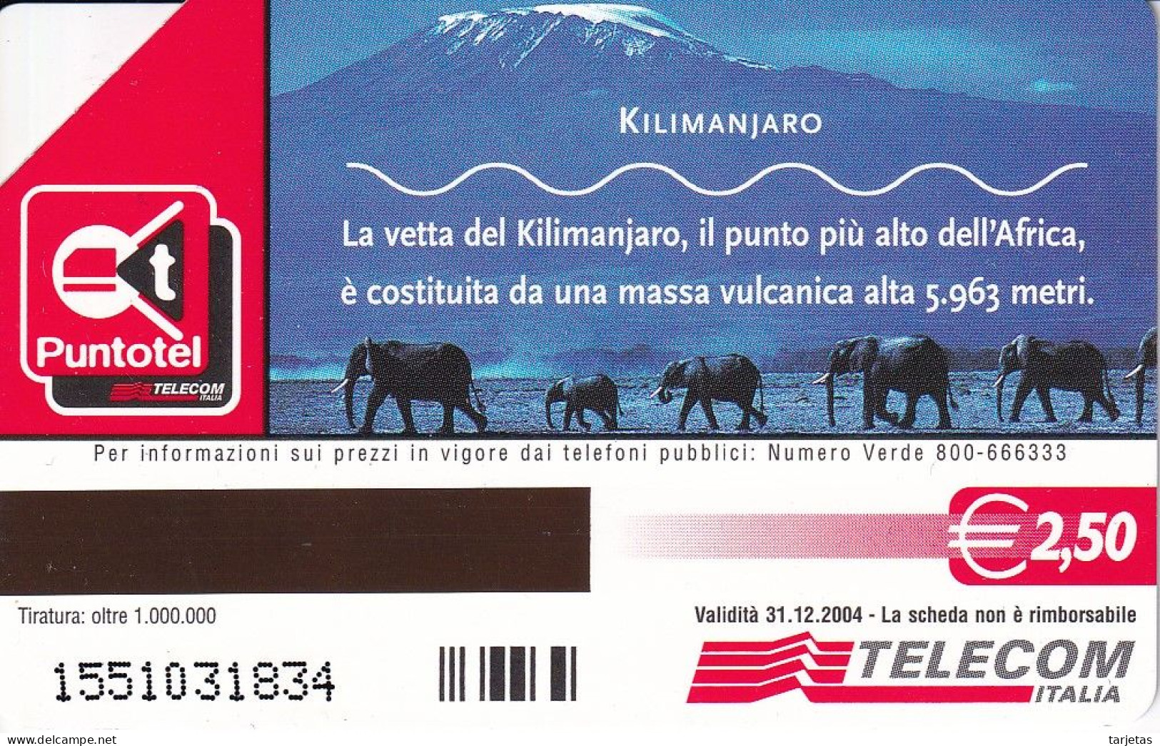 TARJETA DE ITALIA DE UN ELEFANTE (ELEPHANT) KILIMANJARO - Otros & Sin Clasificación