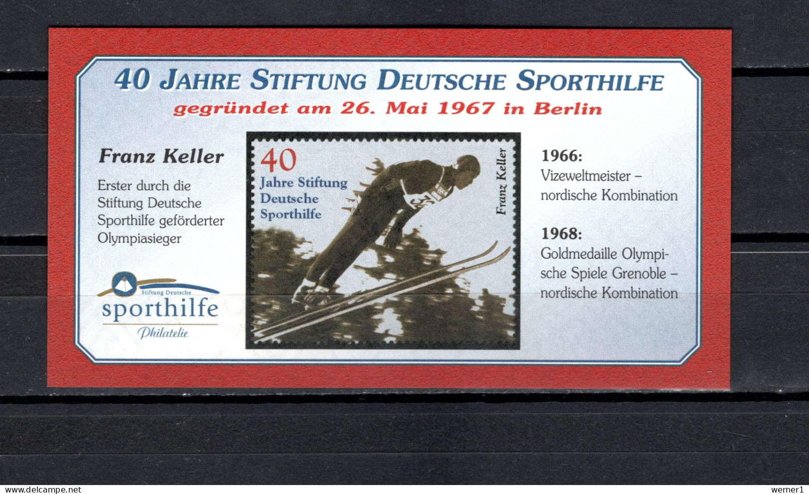 Germany 2007 Sport Skiing Vignette, 40 Years Deutsche Sporthilfe MNH - Sci